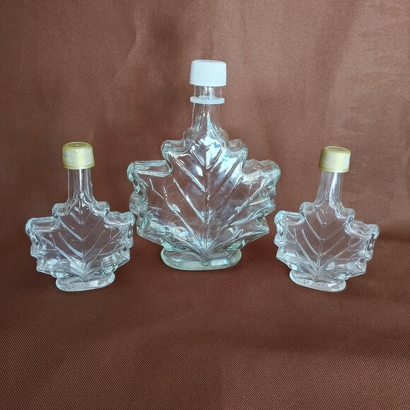 Leaf-Shaped Clear Glass Bottle  Set of 3 - Picture 1 of 8